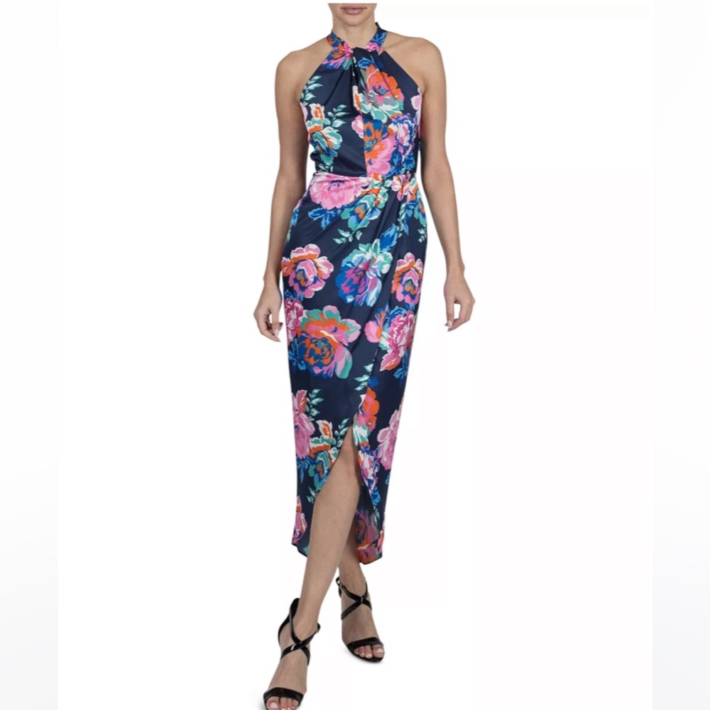 NWOT Julia Jordan Floral-Print Halter-Neck Sleeveless Maxi Dress